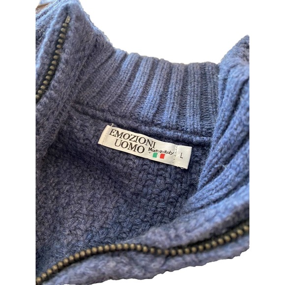 New Emozioni Uomo‎ Men’s Wool Blue Knit Cardigan Sweater Jacket Zip Ribbed Large - Picture 5 of 5